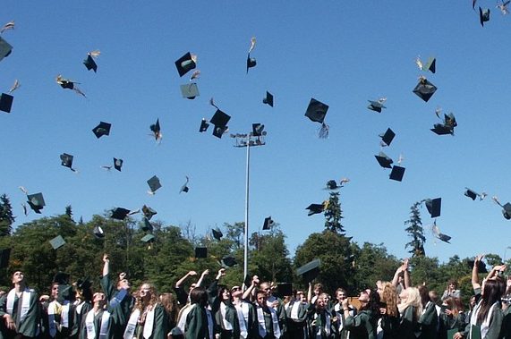 graduating students throwing their graduation caps in the air